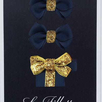 Conjunto Estelle et cadeau con clip oro azul marino