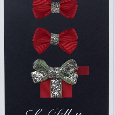 Estelle et cadeau set with clip silver dark red