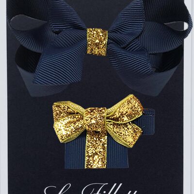 Conjunto Maxima et cadeau con clip oro azul marino