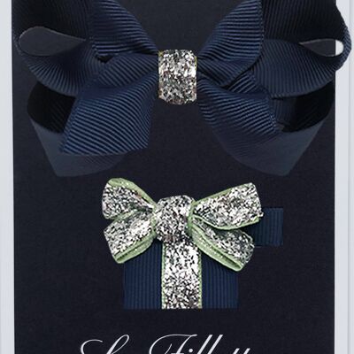 Parure Maxima et cadeau con clip argento blu navy