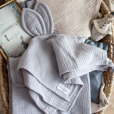 Organic cotton cuddle cloth rabbit in light grey