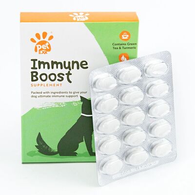 Suplemento Immune Boost para mascotas para proporcionar protección diaria y un refuerzo del sistema inmunológico.