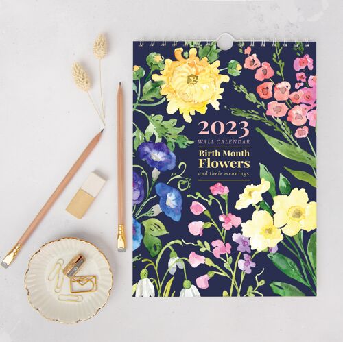 Birth Flower Meanings 2023 A4 Monthly Wall Calendar