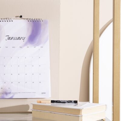 Calendario de pared A4 con tonos de color abstracto púrpura - Calendario de pared mensual