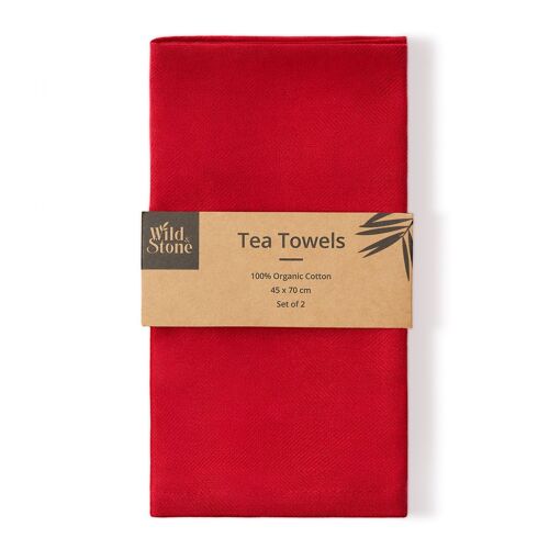 Organic Cotton Tea Towel | Herringbone Weave (Berry)