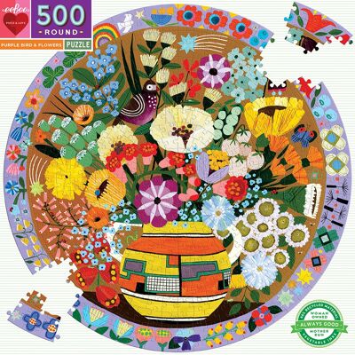 eeBoo - Round Puzzle 500 pcs - Purple Bird and Flowers