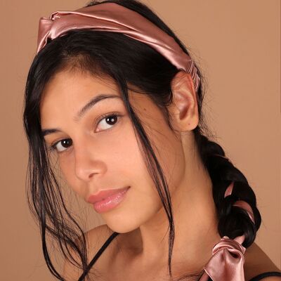 Adjustable silk headband Bow Dusty pink