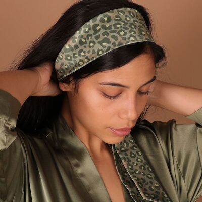 Flat Leopard adjustable silk headband Green