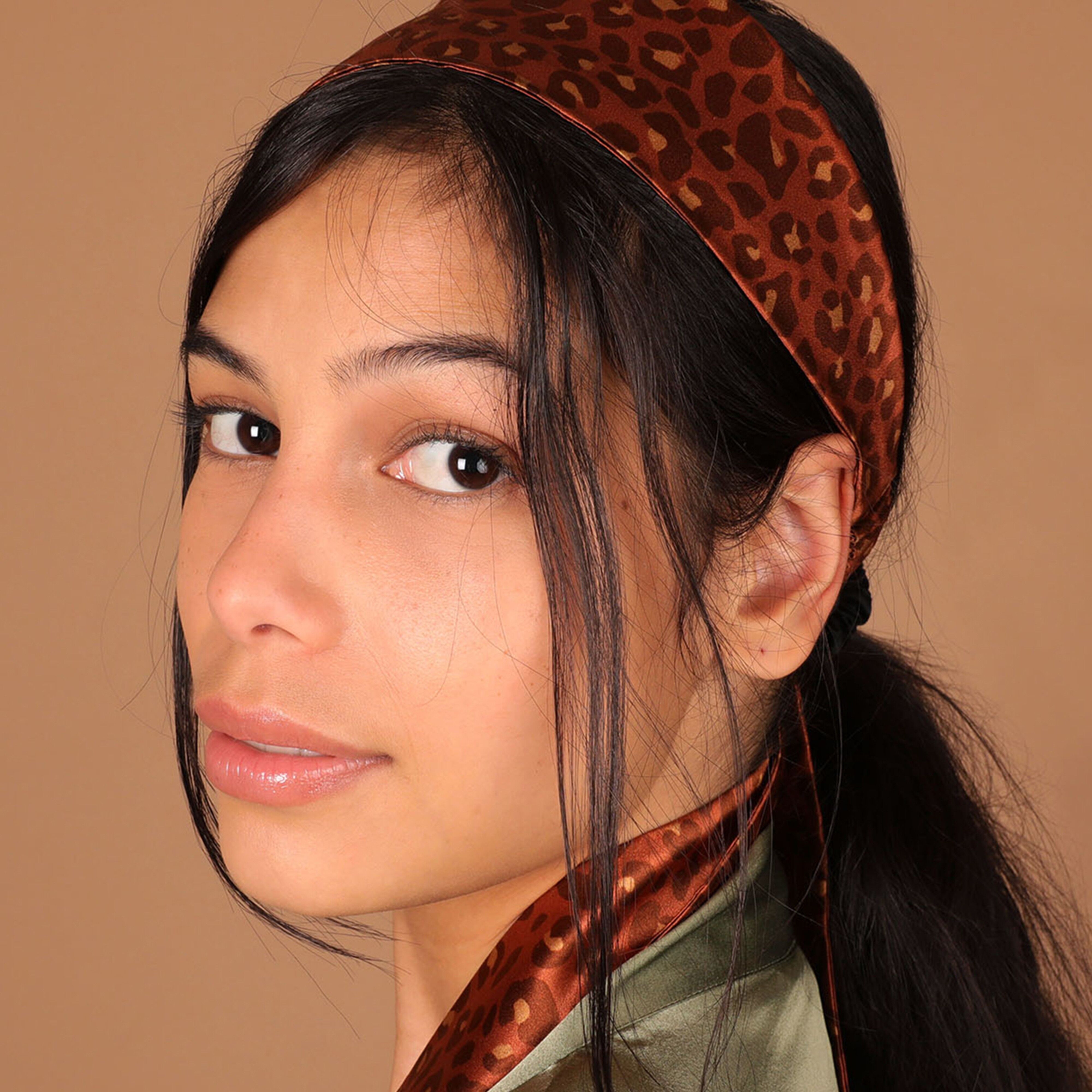 Cerchietto in seta regolabile Plat Leopard Terracotta