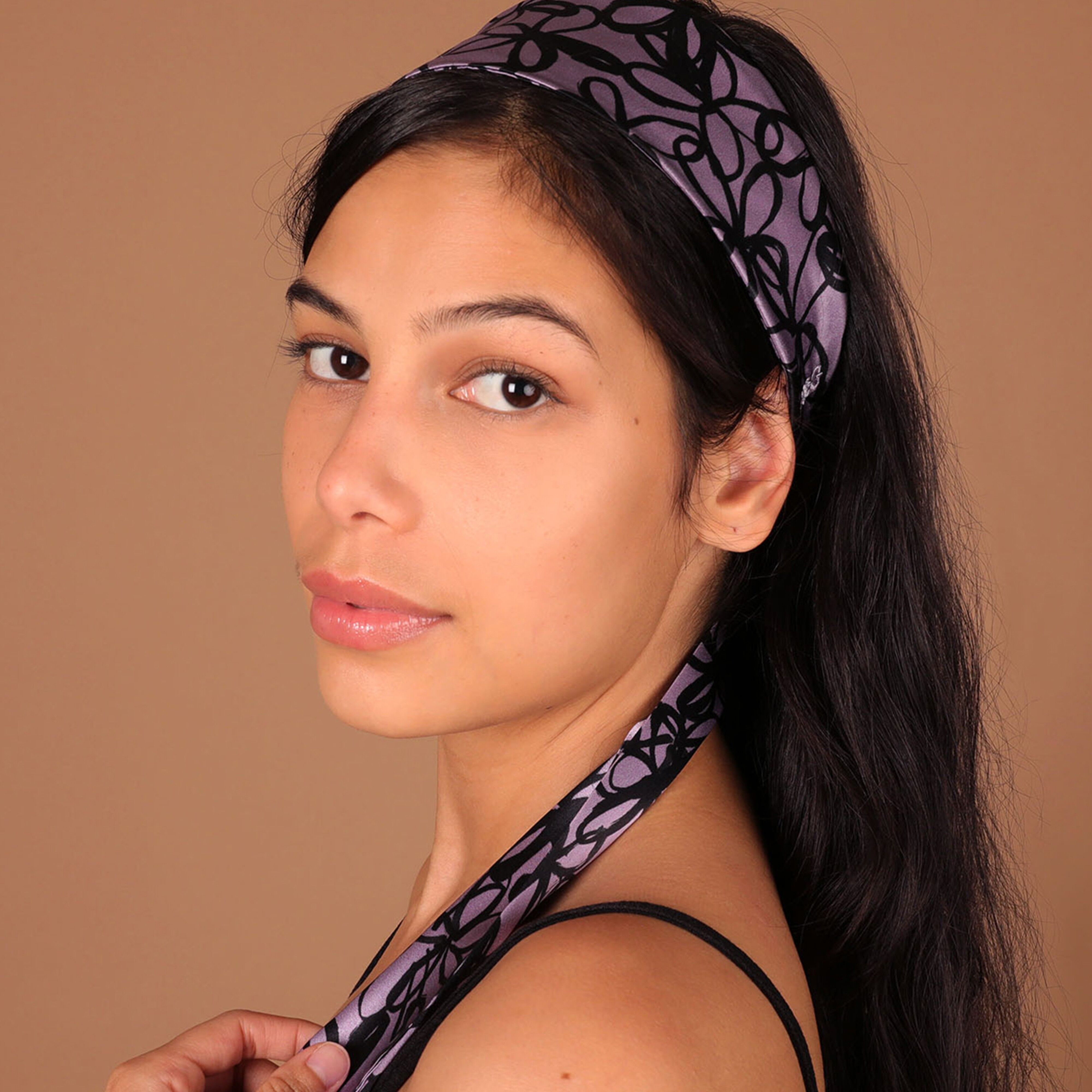 Bandeau ajustable en soie Plat Fleurs améthyste