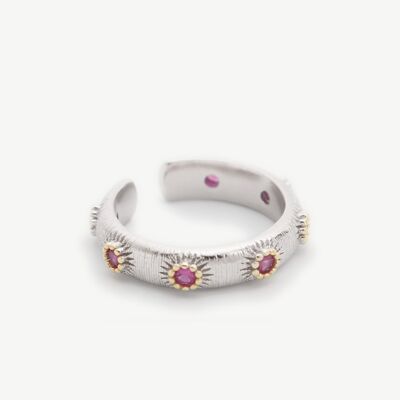 925 sterling zilver dames ring | bloemen detail | paarse steen | one size