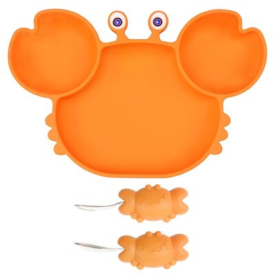 Silicone baby plate with cutlery | crab plate | Microwave + Dishwasher Safe
