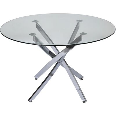Table de repas 52862CR Argent - plateau Verre pieds Metal 120 x 120