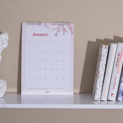 Calendario de pared mensual A4 de Cherry Blossom Contemporary - Calendario de pared brillante