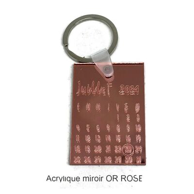 Set of two personalized key rings, anniversary date - Jewel - rose gold mirror