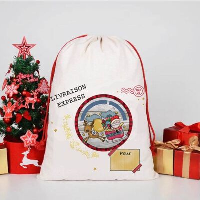 Hotte de Noël personnalisée avec père Noël - New