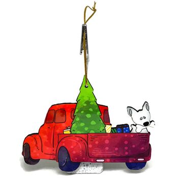 Deux Ornements de Noël avec camion rouge et chien- New - Chien gris 4