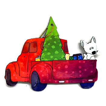 Deux Ornements de Noël avec camion rouge et chien- New - Chien gris 5