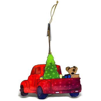 Deux Ornements de Noël avec camion rouge et chien- New - Chien gris 2