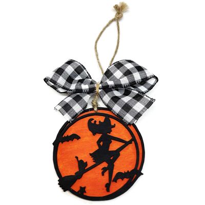 Halloween ornament with cut out wooden witch - NEW