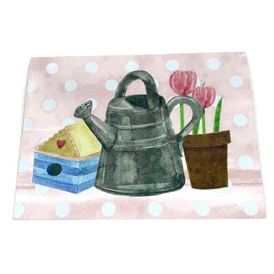 Welcome plate with watering can and tulips- Home decoration - - Without inscription