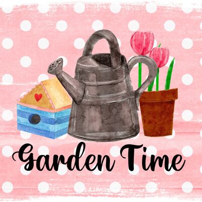 Plaque de bienvenue avec arrosoir et tulipes- Décoration maison - - Garden time