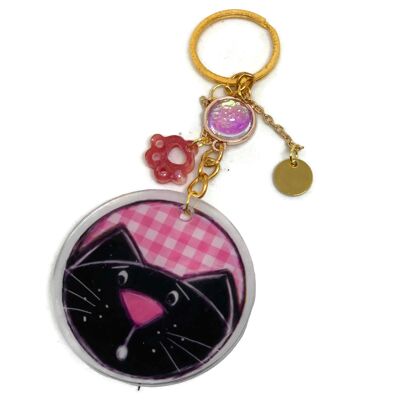 Golden and pink key ring with cat - Jewelry
