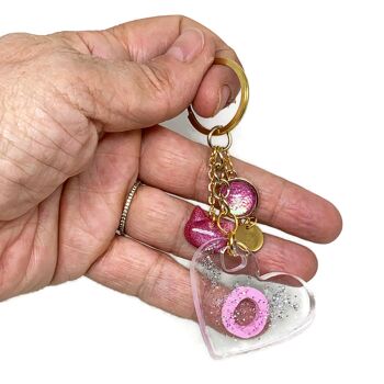 Porte clé doré coeur Rose avec lettre prénom - Bijoux avec initiale 4