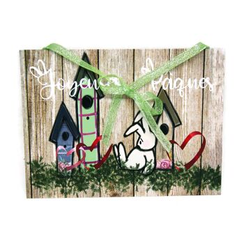Plaque de porte avec lapin personnalisée - Pâques - Décoration maison - Texte de votre choix à préciser - Avec ruban vert 2