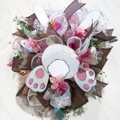 Wreath of ribbons with rabbit - Home decoration - Easter