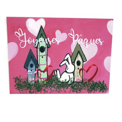 Plaque rose avec lapin personnalisée - Pâques - Décoration maison - Joyeuses Pâques - Sans ruban
