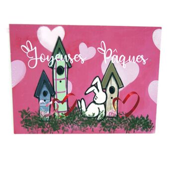 Plaque rose avec lapin personnalisée - Pâques - Décoration maison - Joyeuses Pâques - Sans ruban 1