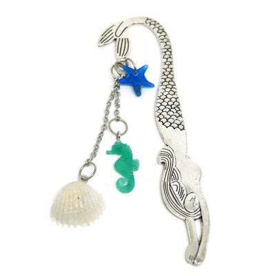 Mermaid silver metal bookmark and shells - Office items - summer