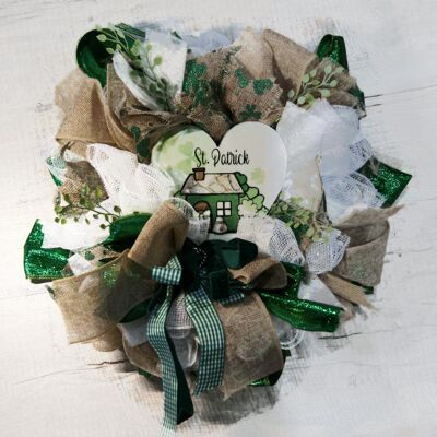 Corona de San Patricio con corazón y cintas verdes - Decoración del hogar - Primavera
