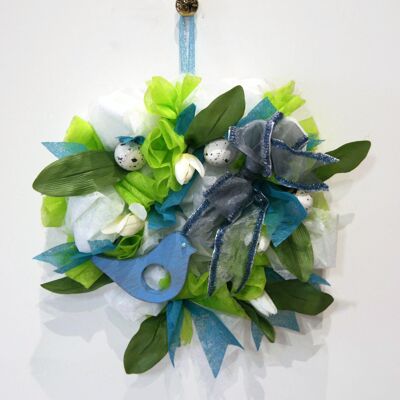 Couronne bleu et verte pour Pâques et le printemps - Décoration maison