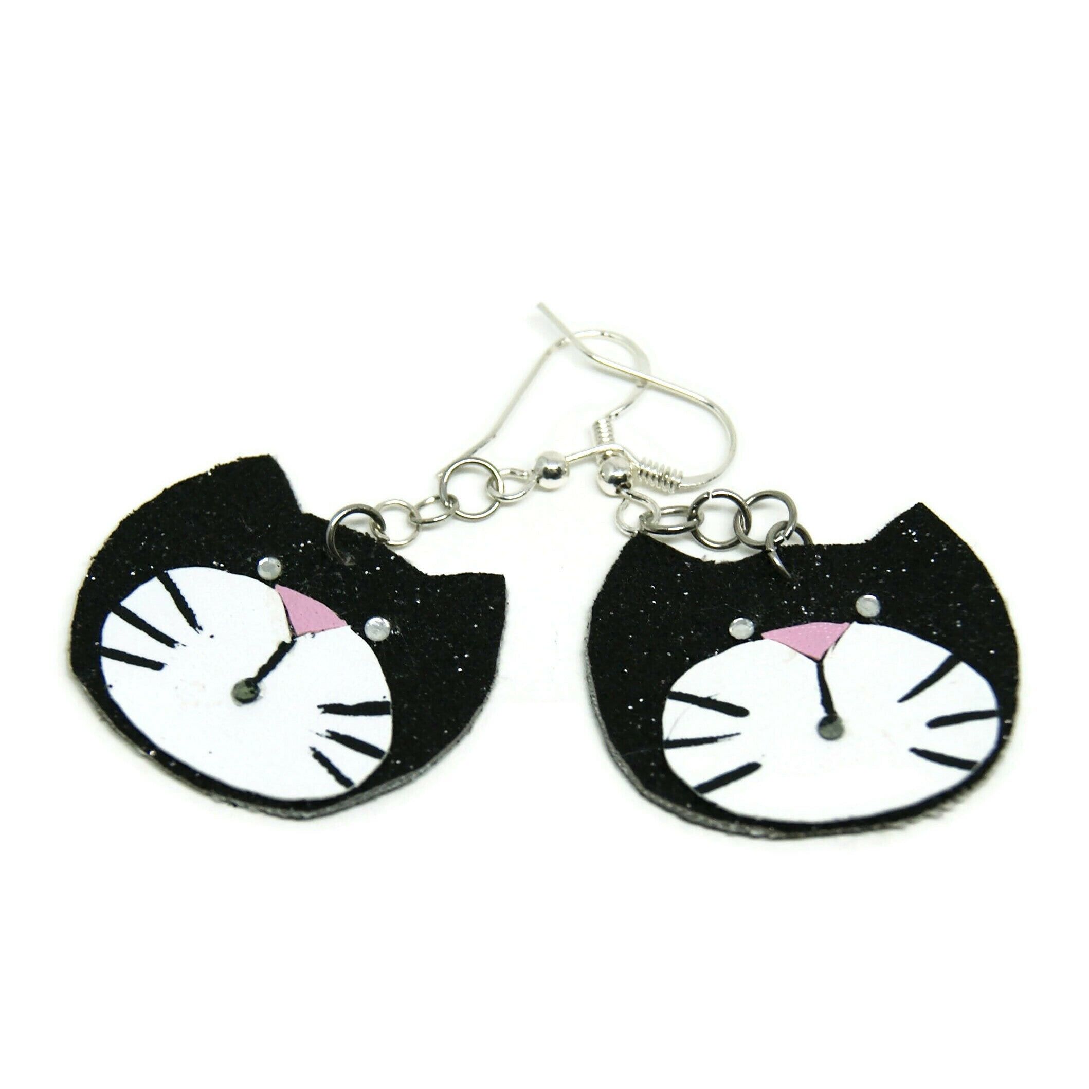 Orecchini gatto nero in pelle - Gioielli