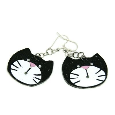 Leather black cat earrings - Jewelry