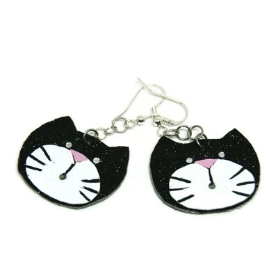 Boucles d'oreilles chat noir en cuir - Bijoux