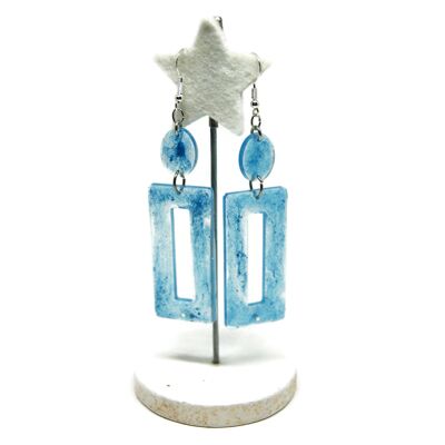 Boucles d'oreilles anneaux carré bleues. - Bijoux