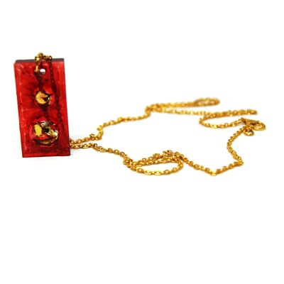 Colgante placa rectangular rojo y dorado - Joyería