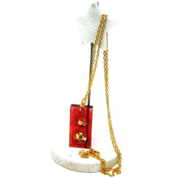 Pendentif plaque rectangulaire rouge et or - Bijoux 2