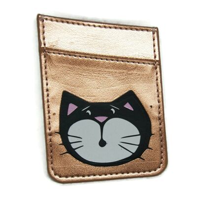Porte carte en cuir or rose avec chat - Sacs et pochettes