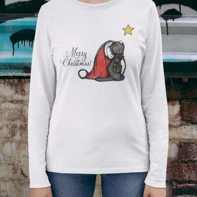 Camiseta de manga larga Gato navideño