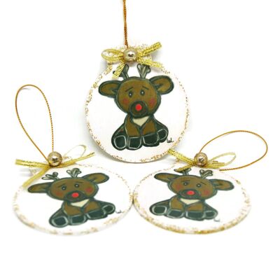Boules de Noël avec renne en bois