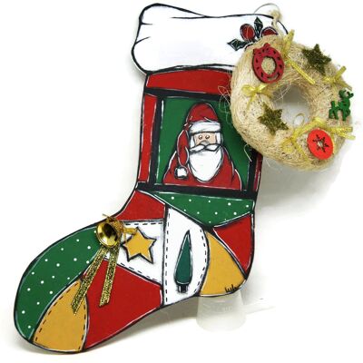 Painted wooden Christmas stocking