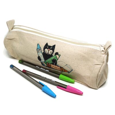 Federmäppchen aus Baumwolle mit Reißverschluss und Katze - Büroartikel - mit Name auf der Katzenseite