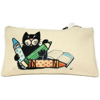 Trousse coton zip avec chat - Sacs et pochettes- Articles de bureau 2