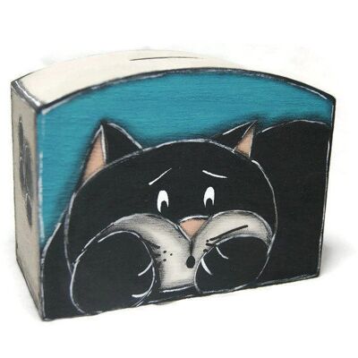 Blaues Sparschwein mit schwarzer Katze - Boxen