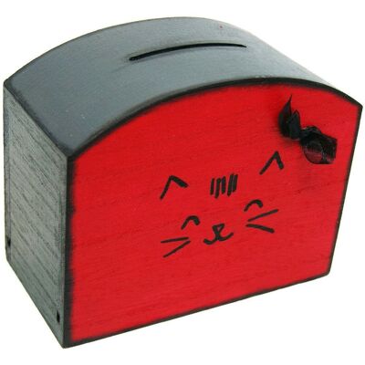 Hucha con cabeza de gato Kawaii rojo y gris - Cajas