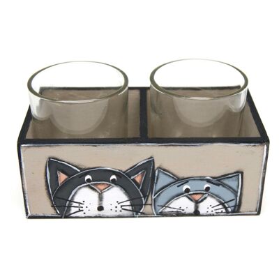 Portavelas con dos gatos - Decoración hogar - sin vela